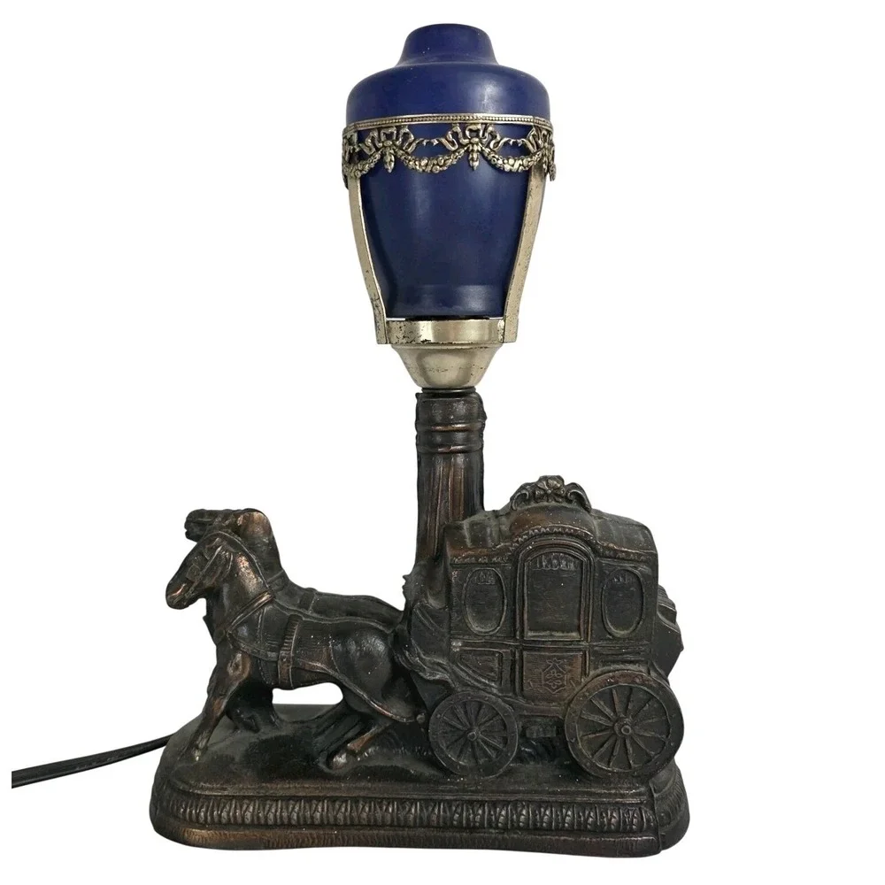 VTG Victorian Lamp Cinderella Carriage Street Lamp Bakelite Switch Cobalt Glass